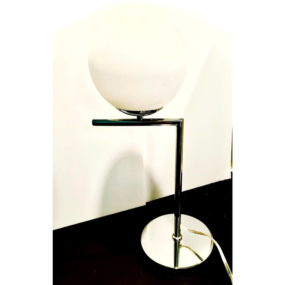 Mid-Century Table Lamp With Glass Globe on Silver Tone Base